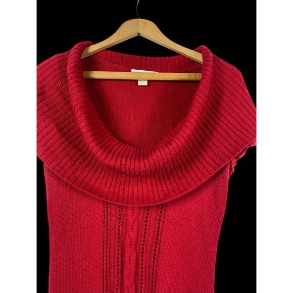 Y2K Knit Sweater Top Long Tunic Bodycon Wiggle Cowl Neck Red Preppy Size Large - Picture 3 of 13